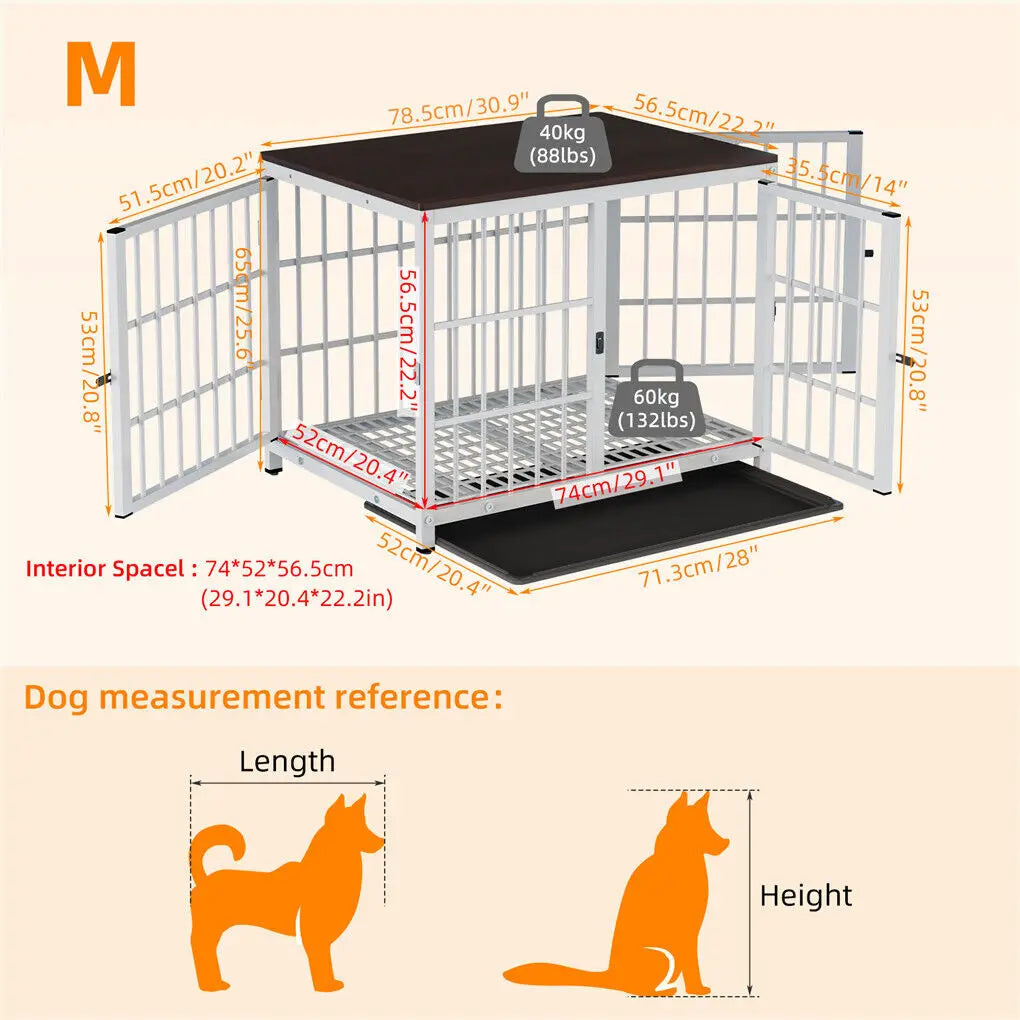 Heavy Duty Dog Kennels Metal Wooden Dog Crate End Table Furniture Style Pet Cage with Three Doors and Removable Tray