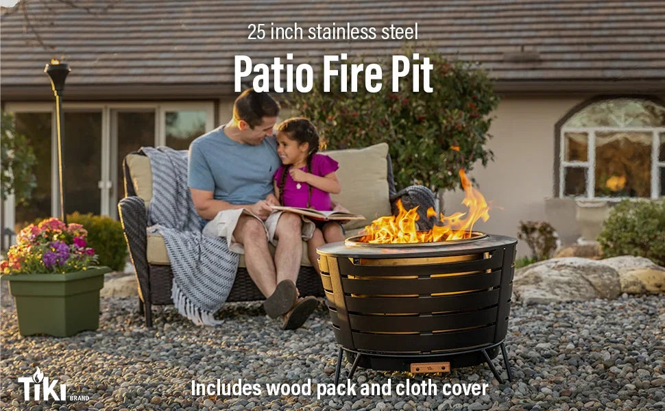 TIKI-Smokeless Smokeless Brand, 24.75 in Patio Fire Pit, Wood Burning, Outdoor   Includes  Pack, Modern Design, Blac