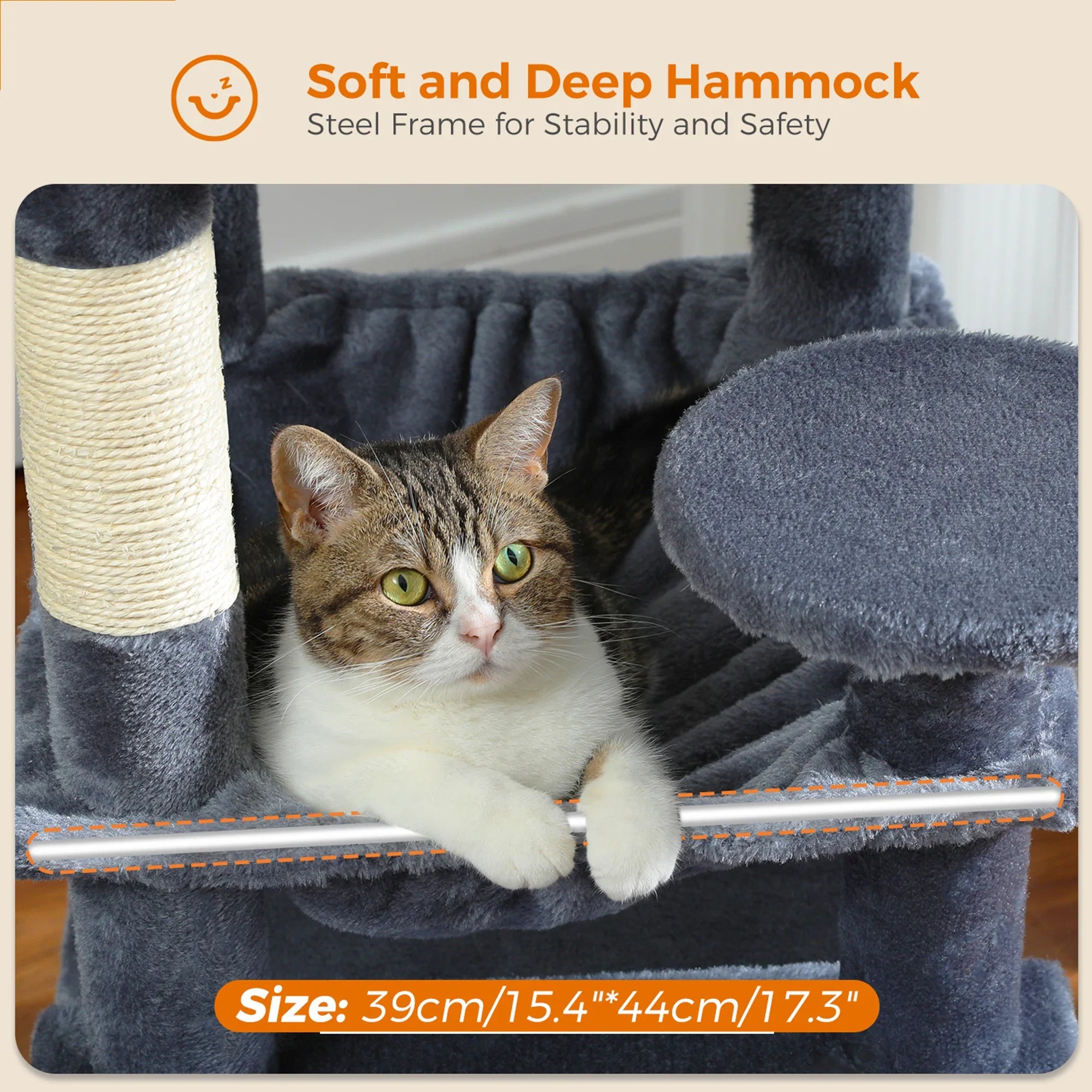 H184CM Large Cat Tower with Sisal Scratching Posts Spacious Condo Perch Stable for Kitten Multi-Level Tower Indoor Cozy Hummocks