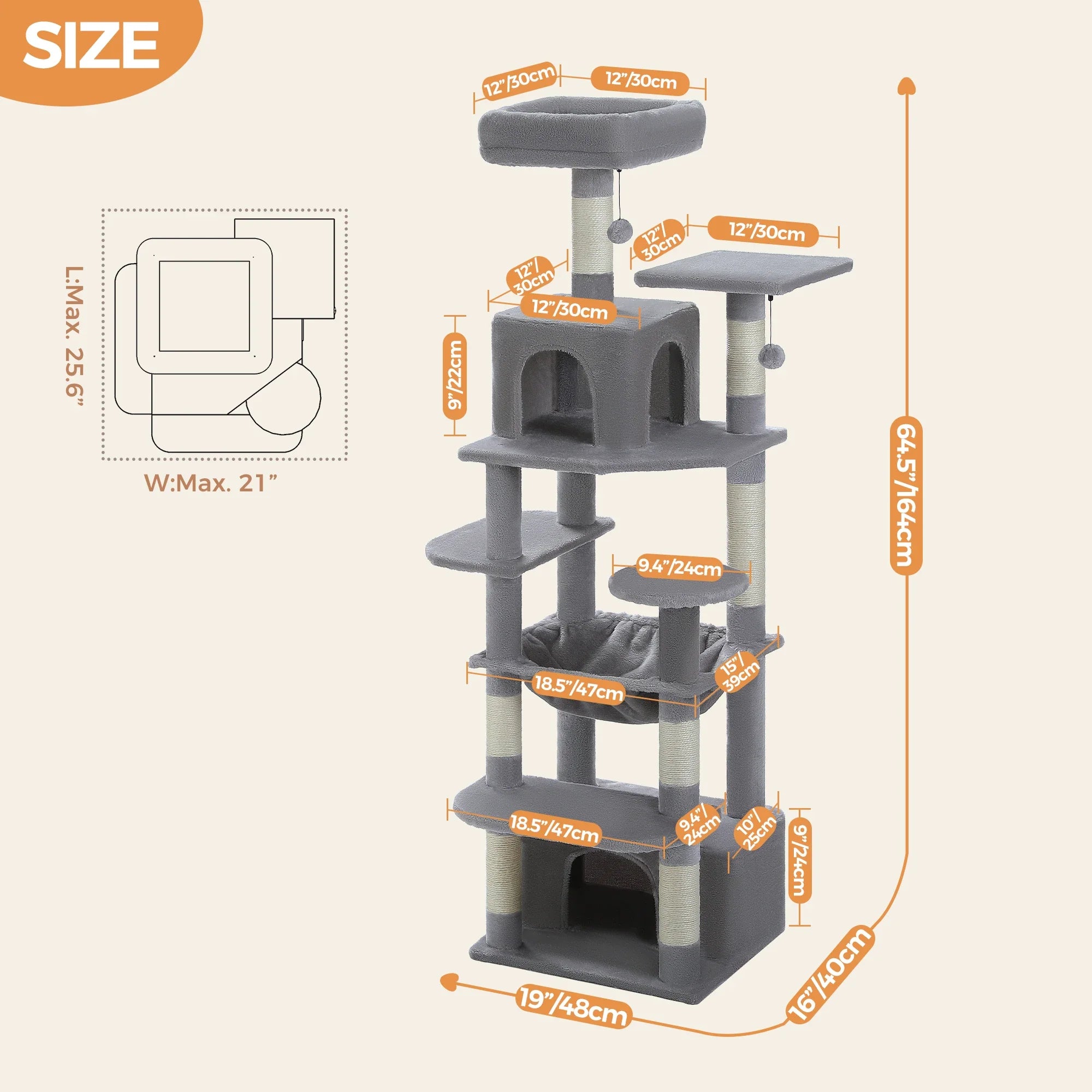 184cm Large Cat Tree and Tower for Indoor Cats With Sisal-Covered Scratching Posts Spacious Hammock Padded Perches and Condos