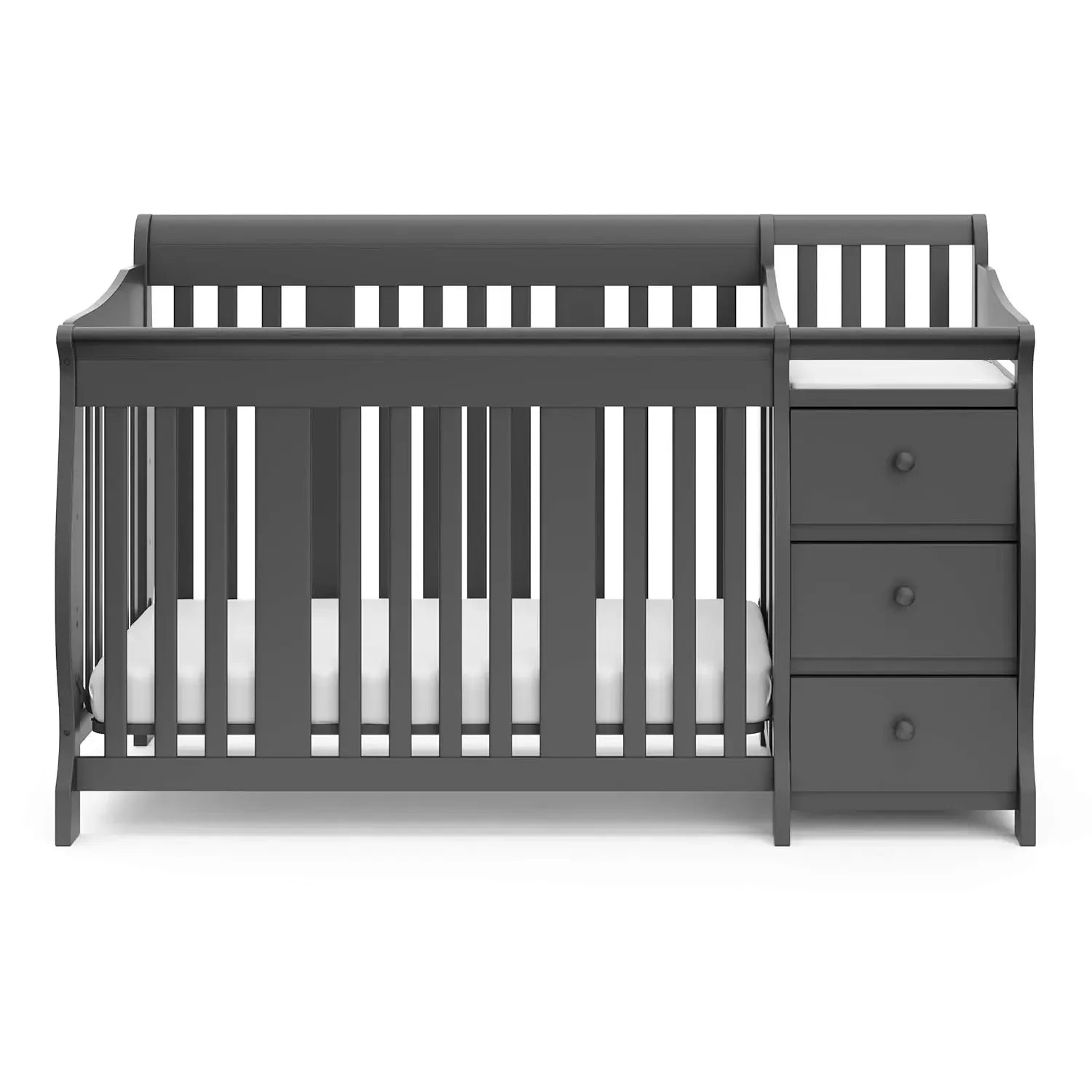 Storkcraft Portofino 5-in-1 Convertible Crib and Changer (White) – Changing-Table Combo with Drawer, Converts to Toddler Bed,