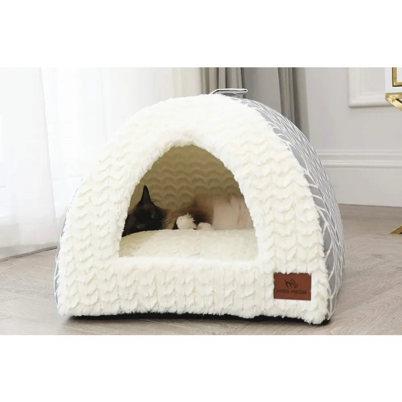 Cat Bed for Indoor Cats,Medium Large Cats Cave Bed,Machine Washable,Removable Cushion Cover,Small Dogs Tent Bed