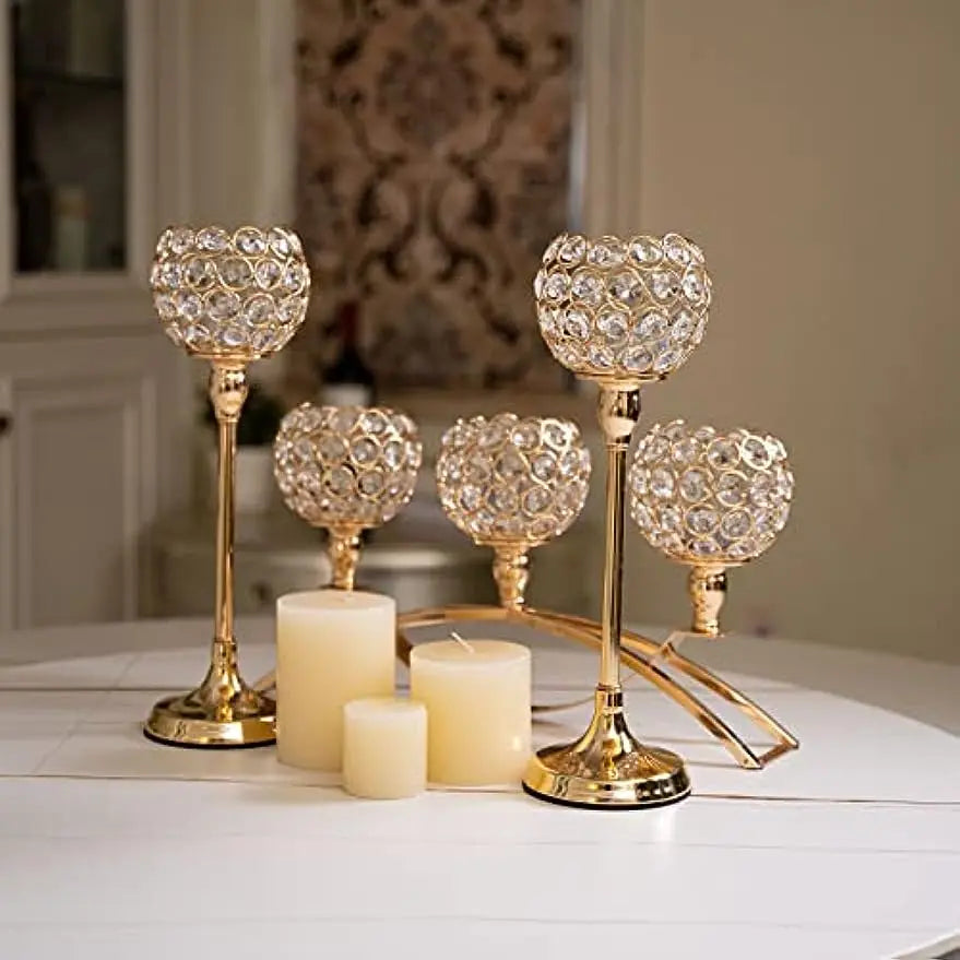 Gold Candle Holders for Table Centerpieces,Tealight Candlestick, Candelabra Stand, 3 Arms for Living Room, Wedding Decor