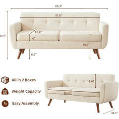 65" W Loveseat Sofa,Mid Century Modern Decor Love Seat Couches for Living Room,Button Tufted Upholstered Small Couch for Bedroom