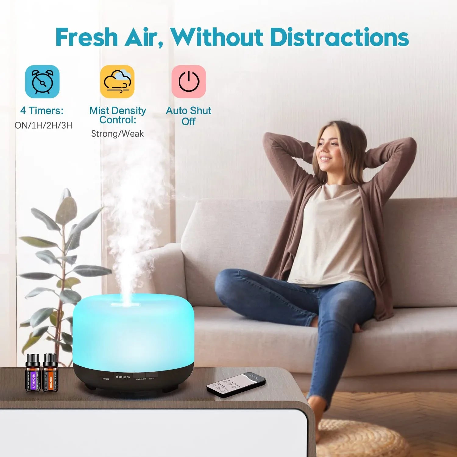 500ML Aromatherapy Oil Diffuser, Auto Shut Off (When Water Runs Out) Essential Oil Aroma Diffuser Humidifier for Home Office