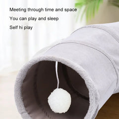 Cat Tunnels for Indoor Cats Collapsible Cat Toys Play Tube 3 Ways S Shape Cat Tunnel Grey Suede Pet Crinkle Tunnels with Ball