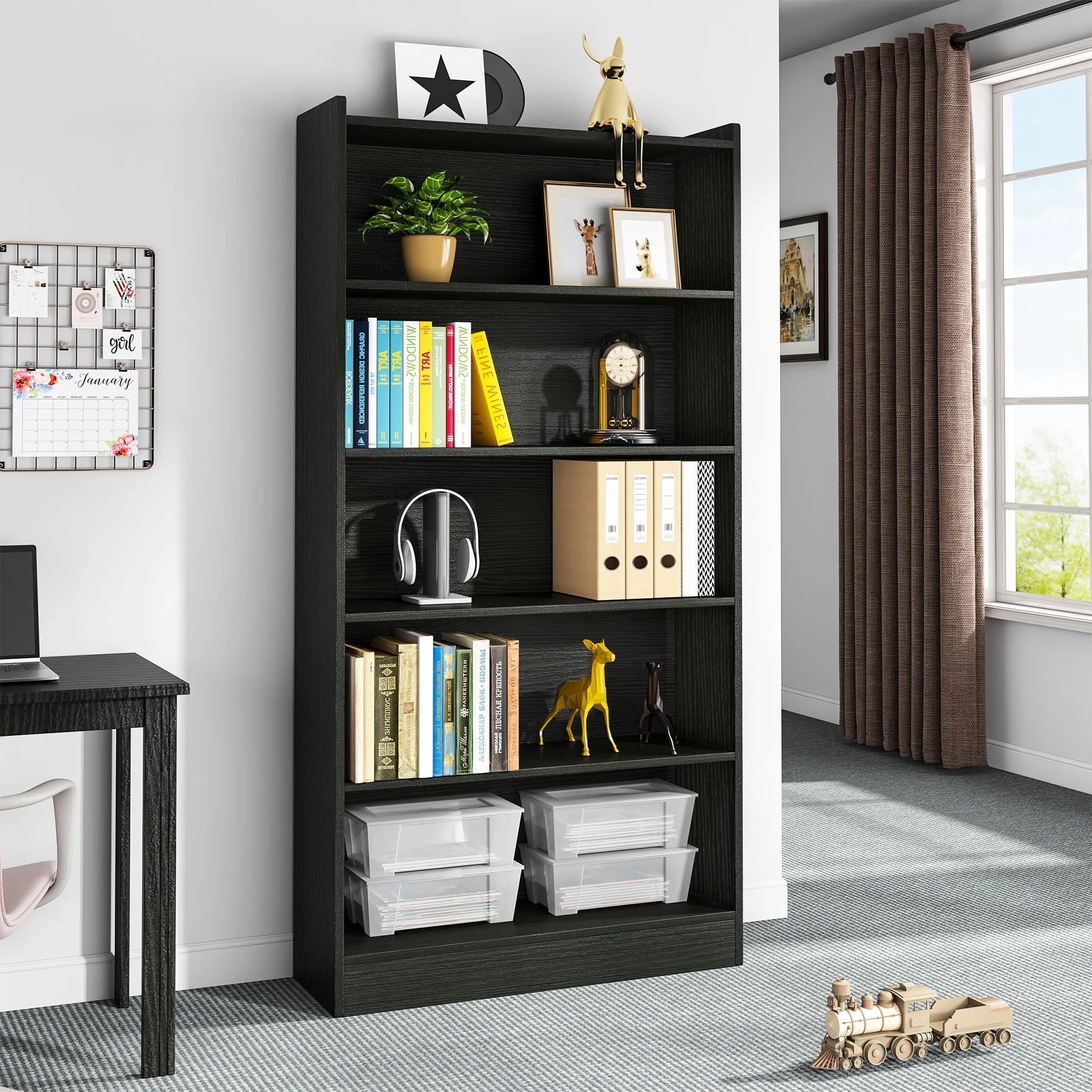 Tribesigns 72-inch Tall Bookcase, 6-Tier Black Library Bookshelf with Storage Shelves, Open Bookcases Display Shelving Unit