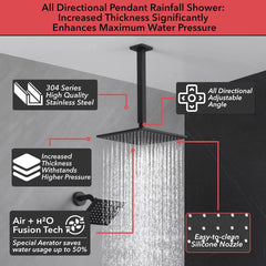 Shower Faucet Set Matte Black Shower System Four Modes Shower Faucet with 2 in 1 Handheld Ceiling Mount 10 Inch Showers Head