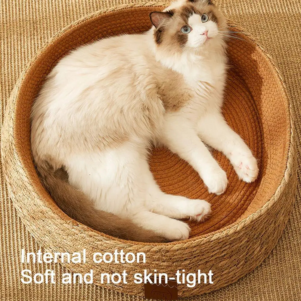 PE Rattan Woven Cat Bed Lounger Wicker Dog Bed Cat Scratching Board Cozy Kitten Nest Pet Furniture For Cat Scratching Rabbits