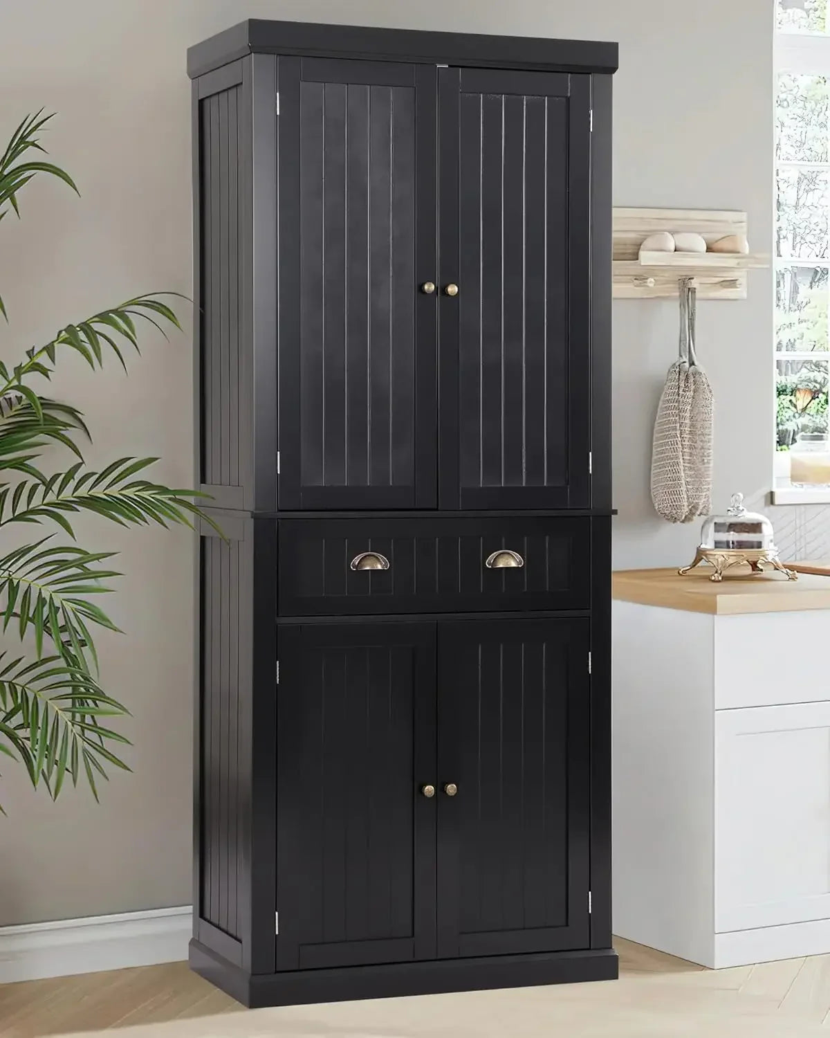 72" Kitchen Pantry Storage Cabinet, Freestanding Cupboard with 2 Cabinets, Drawer and Adjustable Shelves, Tall Storage Cabinet