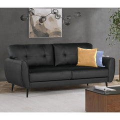 Sofa Couch, 60" Loveseat Sofa for Living Room, Mid Century Mini Black Couch, Tufted Leather Love Seat Furniture,Living Room Sofa