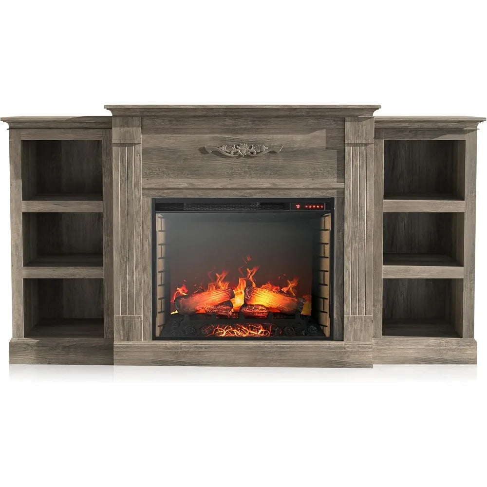 70" Electric Fireplace Heater Mantel TV Stand & Media Entertainment Center TVs up to 68" with Energy-Efficient Heater Sound