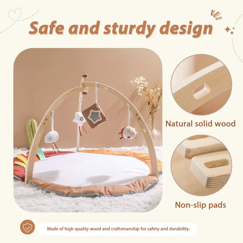 Baby Wooden Tripod Gym Frame Toddler Gym Activity Floewr Hanging Pendant Rattle Toys For Newborn Education Montessori Toys