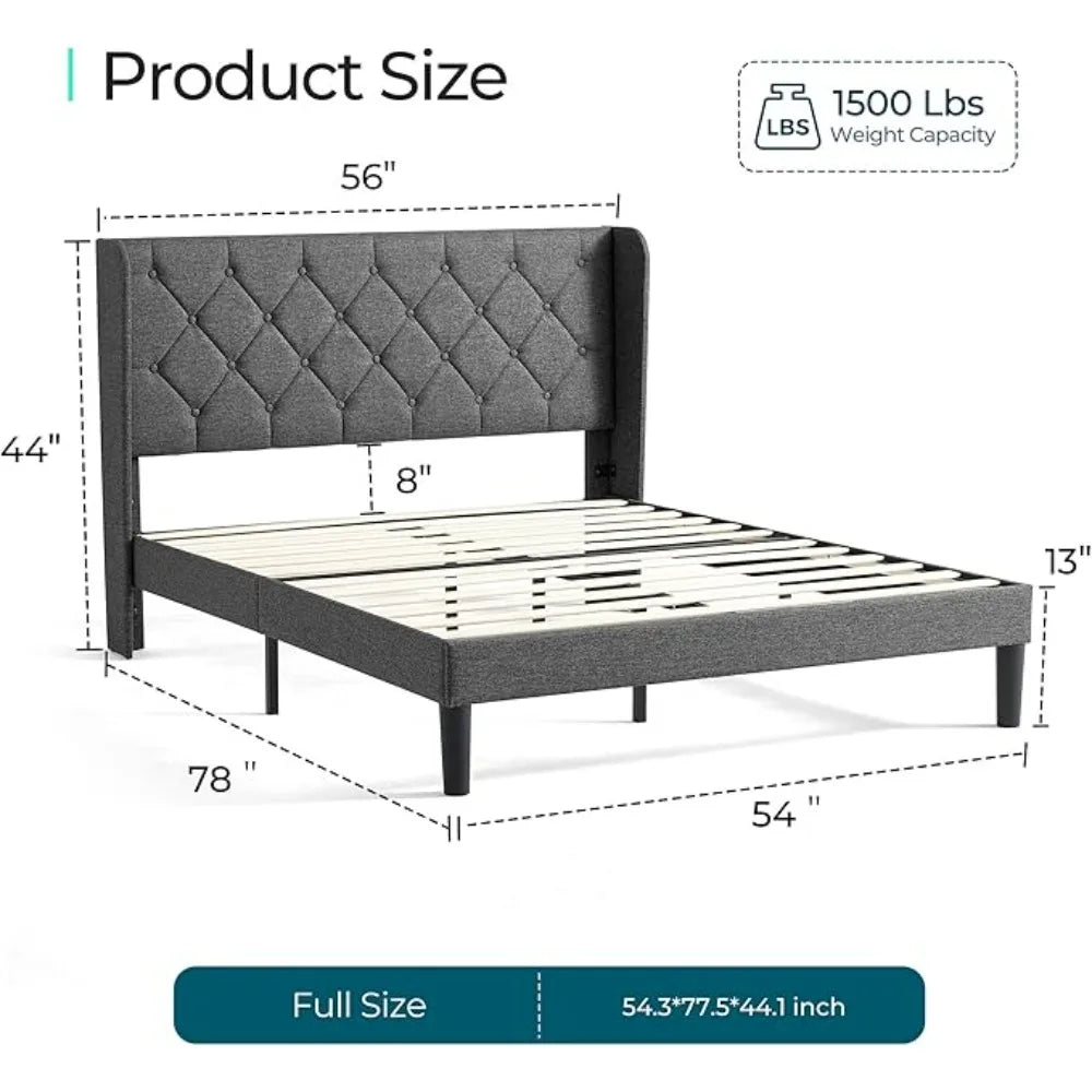 Bed Frame, Linen Upholstered Bed Frame with Headboard, Heavy Duty Platform Bed Full, NO Box Spring Needed, Noise-Free