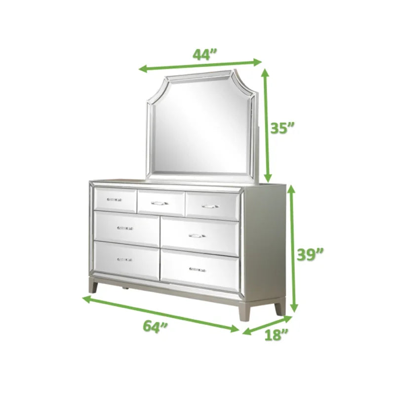 Harmony Queen/Full 6 PC Mirror Front Bedroom set made with Wood in Silver Color