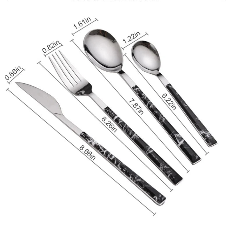 4PCS Marble Handle Tableware Set Stainless Steel Knife Fork and Spoon Set Home Kitchen for Dining Table Western Dinnerware Set