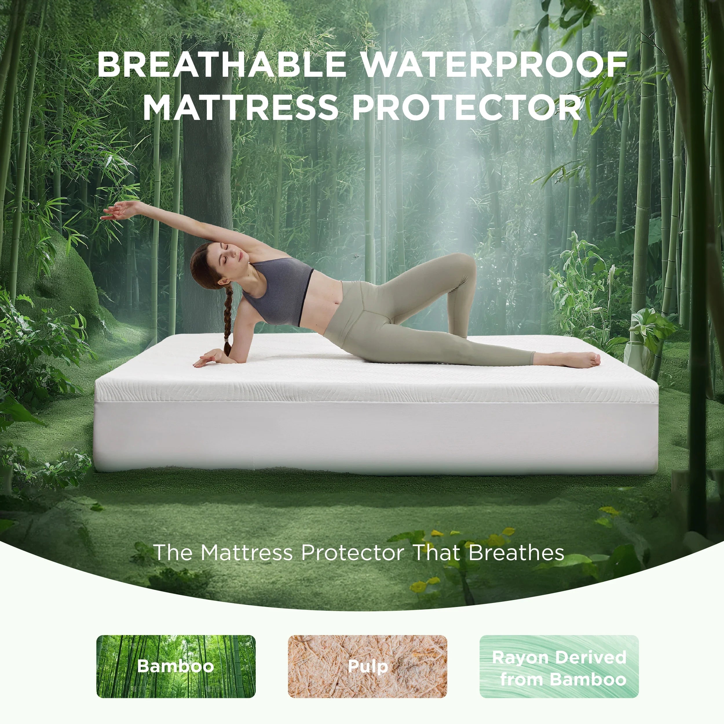 Bedsure Waterproof Mattress Protector, Viscose Made from Bamboo Cooling Mattress Cover Breathable, 3D Air Fabric,  8"-21" Deep