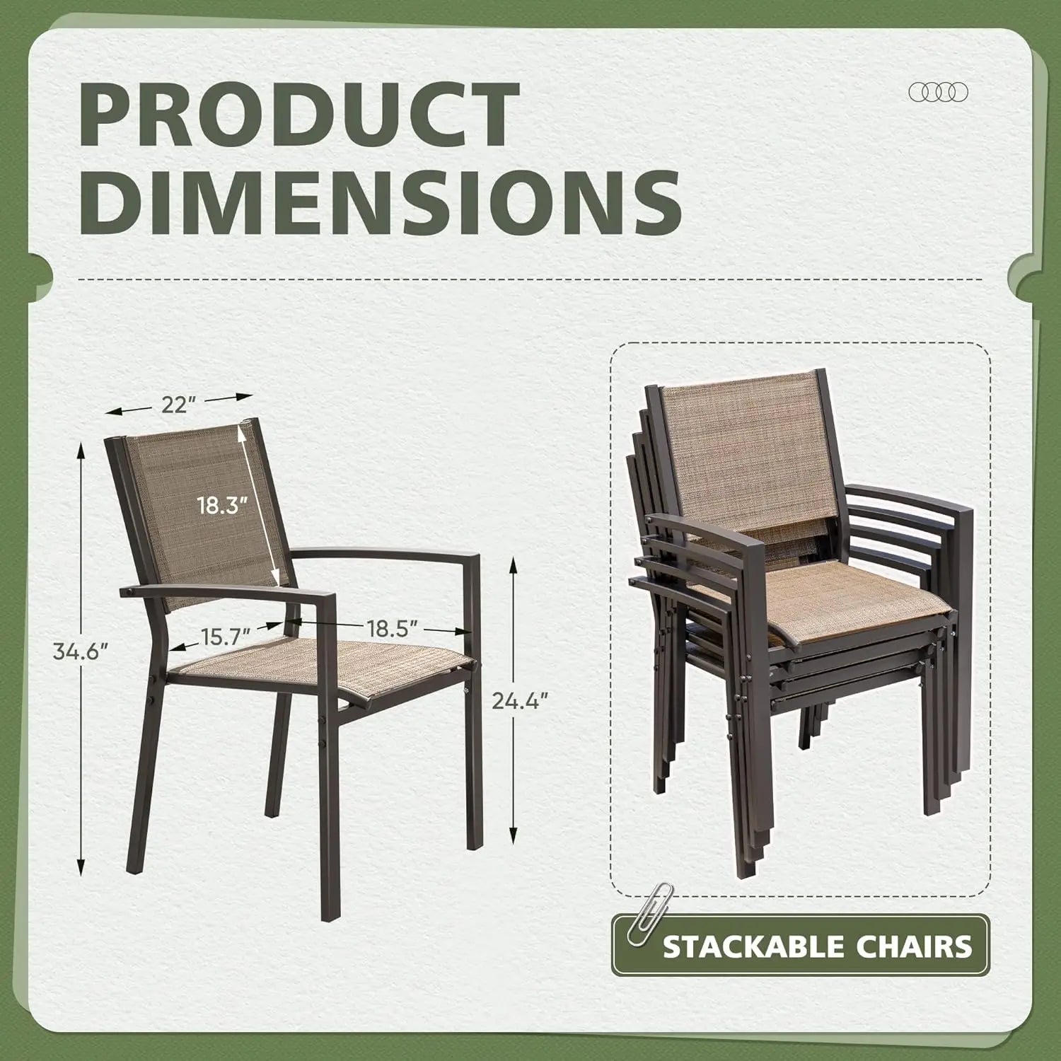 Patio Chairs Textilene Outdoor Chairs Set of 6 Stackable Dining Chair for Backyard, Deck (Brown)