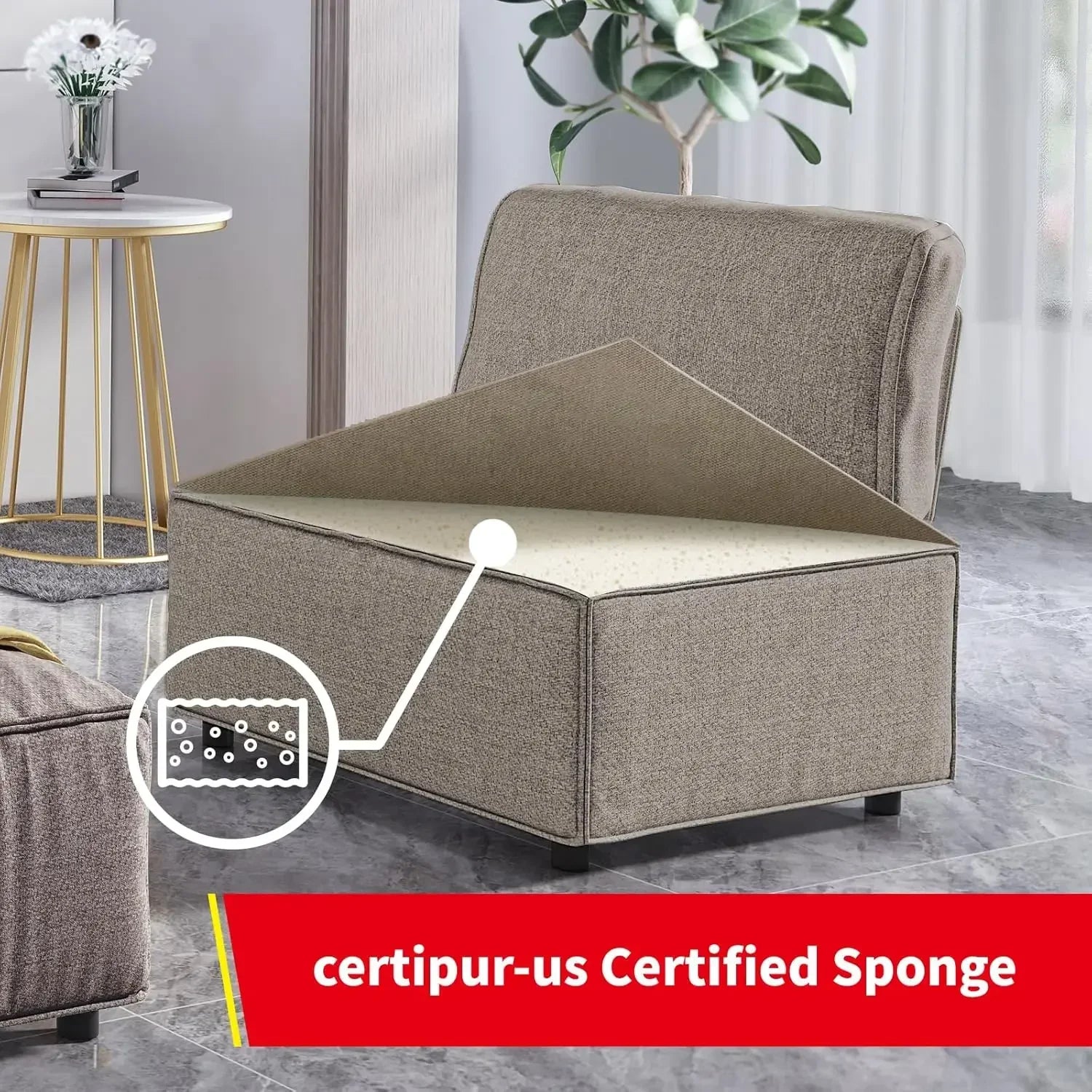 Modular Sectional Sofa with Chaise, Convertible Oversize Couch with Reversible Ottoman, Linen Free Combination Sleeper Sofa