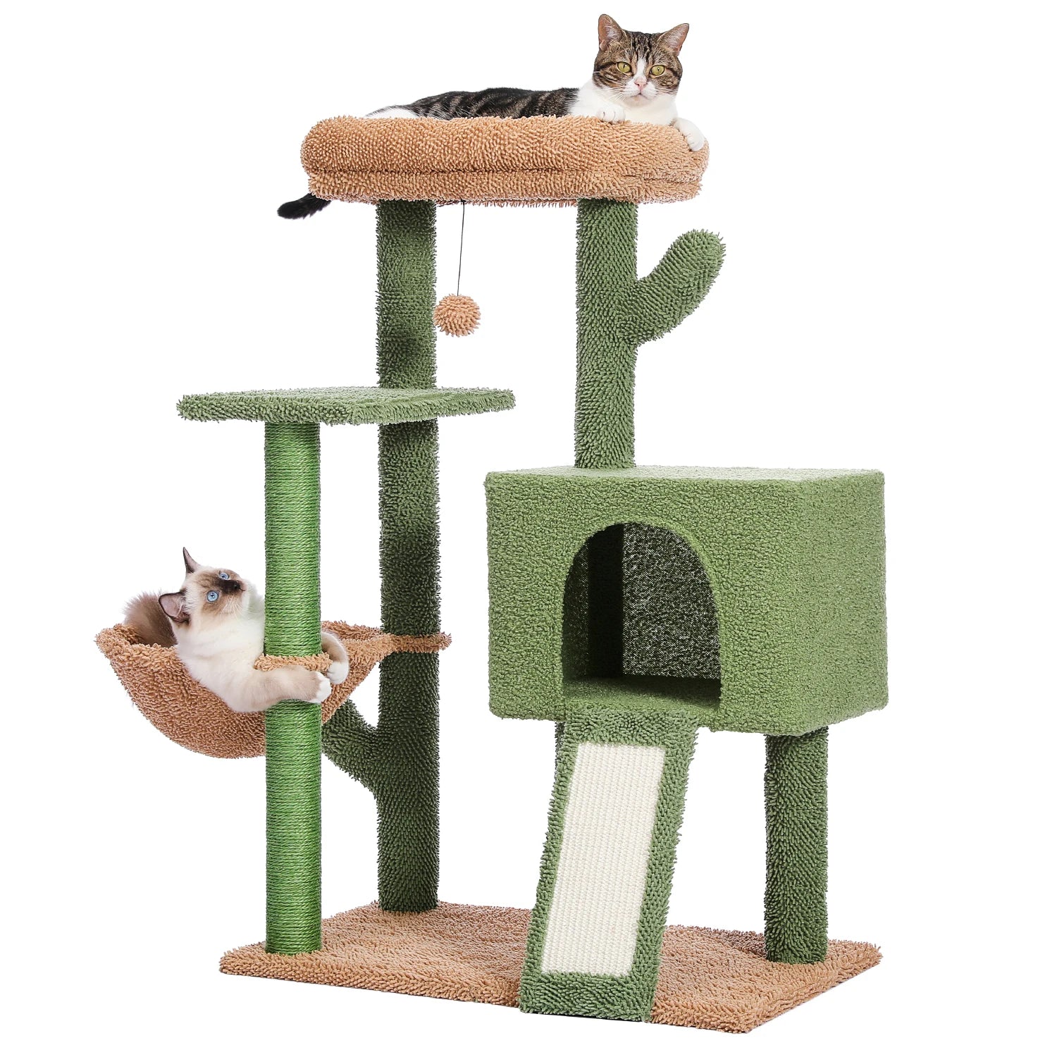 41''&36'' Cactus Cat Tree Tower with Sisal Scratch Posts Cozy Condo for Indoor Cats Multi-Level Climbing Stand with Soft Hammock