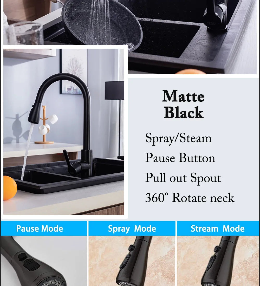 Kitchen Faucet Black Kitchen Tap  Pull Out  Kitchen Sink Mixer Tap Brushed Nickle Stream Sprayer Head Chrome Kitchen Water Tap