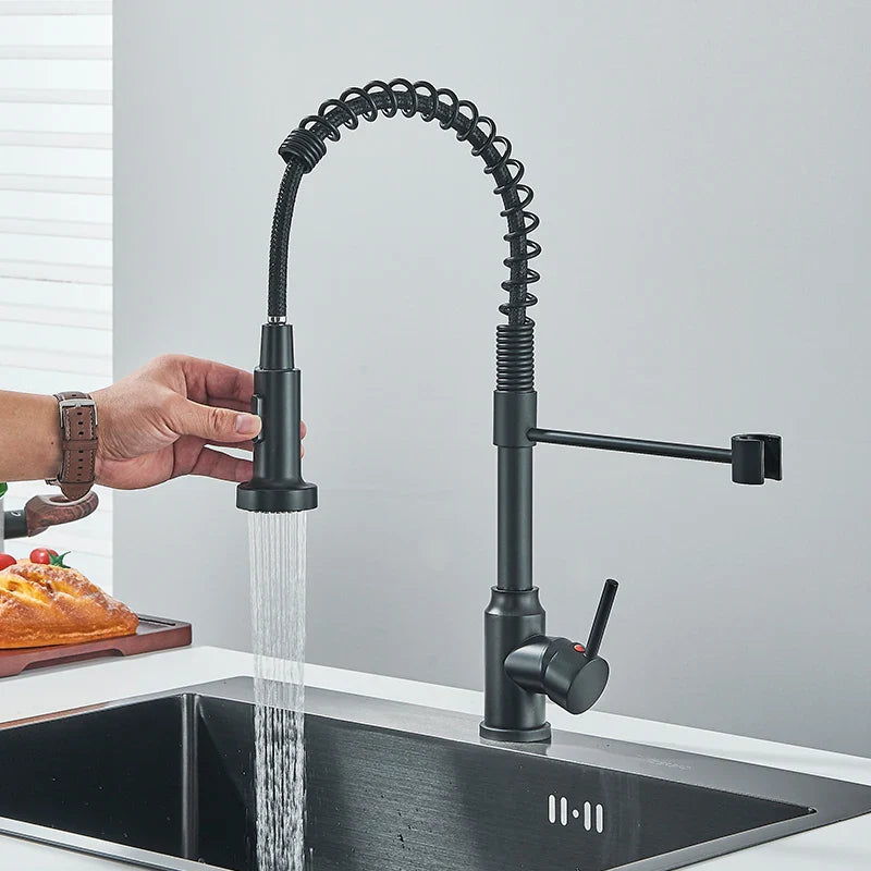 Pull Down Kitchen Faucet Sing Handle Hot Cold Water Mixer Tap 360° Swivel Dual Function Nozzle Kitchen Sink Tap Crane