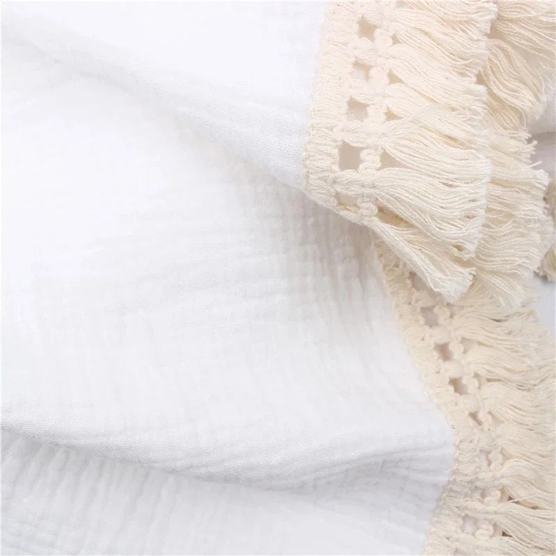 Newborn Baby Tassel Receiving Blanket  Muslin Cotton Baby Blankets Infant Fringe Swaddle Blanket Babies Sleeping Quilt Bed Cover