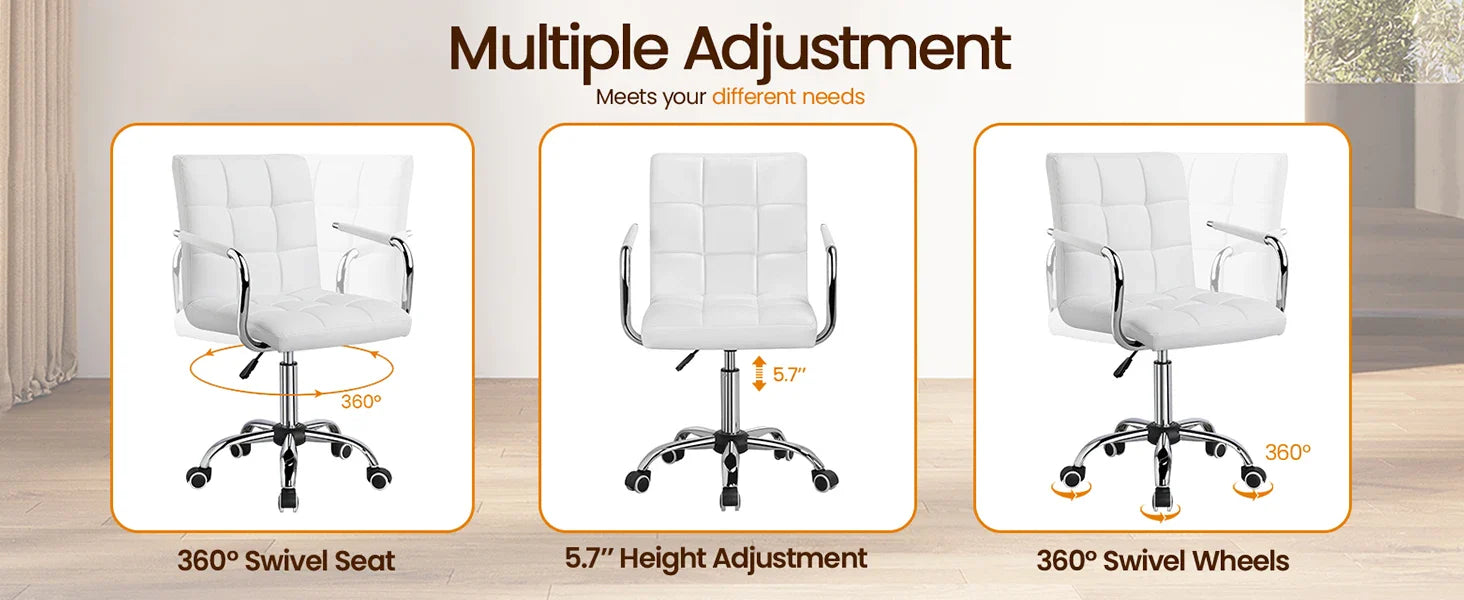 Desk Chairs with Wheels/Armrests Modern PU Leather Office Chair Midback Adjustable Home Computer Executive Chair 360 Swivel