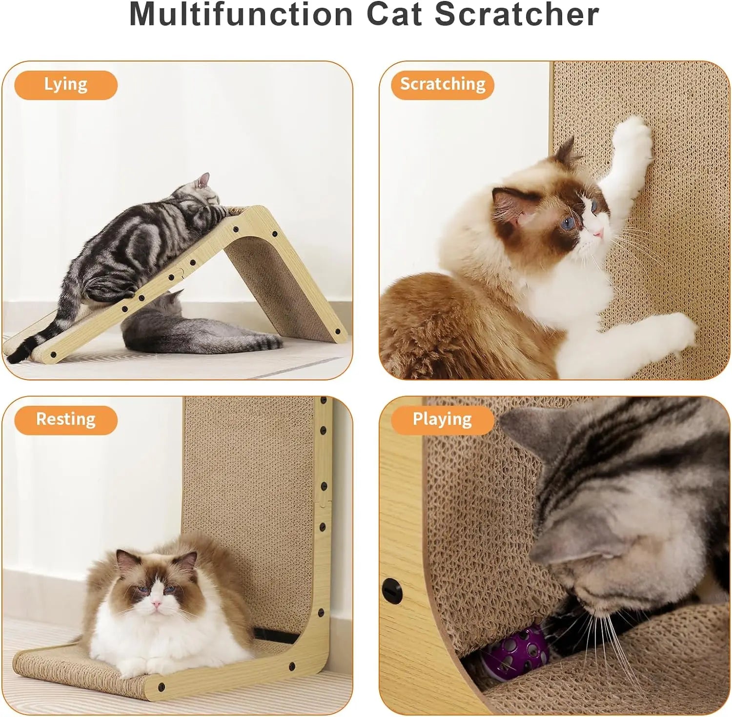 L Shape Cat Scratcher, 23.6 Inch Cat Scratchers for Indoor Cats, Protecting Furniture Cat Scratch Pad, Cardboard Cat Scratching