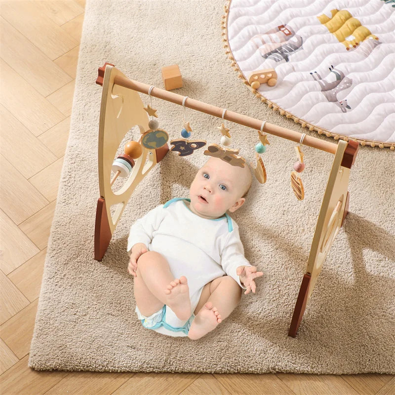 Baby Wooden Gym Frame Rocket Model Newborn Play Gym Activity Celestial Hanging Pendant Rattle For Baby Education Montessori Toys