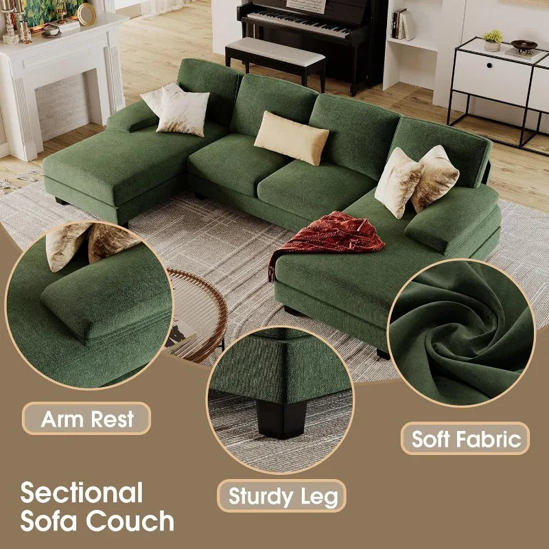 Furmax Sectional Couches for Living Room, U-Shaped Sofa Couch with Linen Fabric,4 Seat Sofa Set with Double Chaise for Apartment