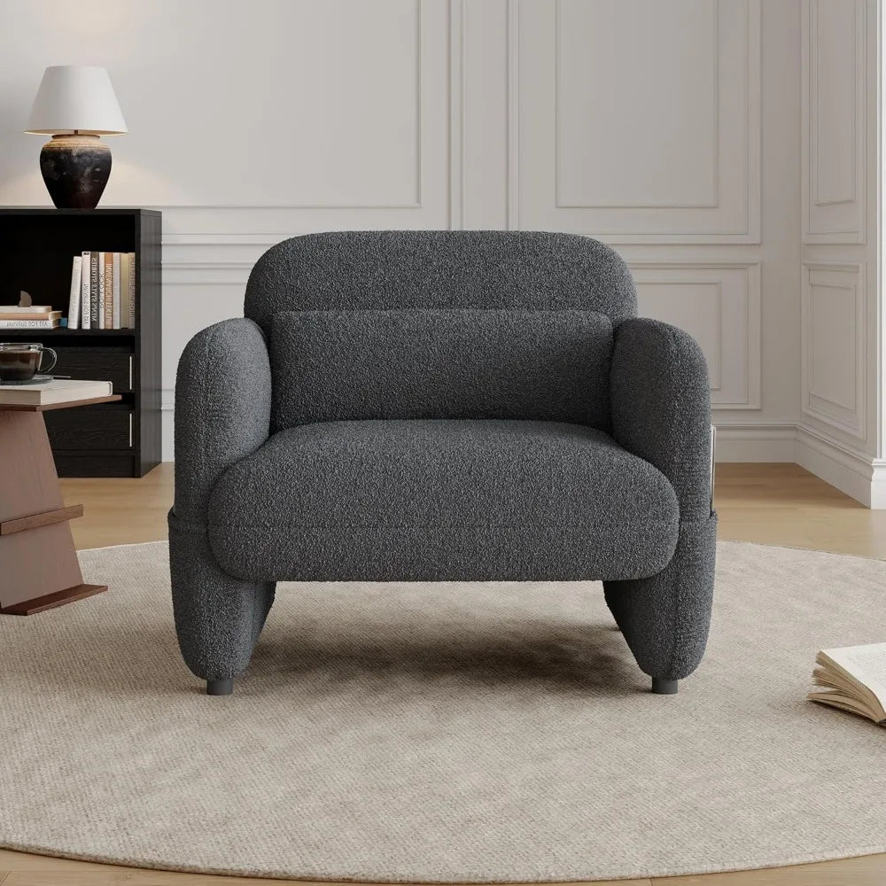 Accent Chair, Oversized Sherpa Lamb Fabric Armchair Big Comfy Upholstered Armed Chair Single Sofa Chair with Waist Pillow