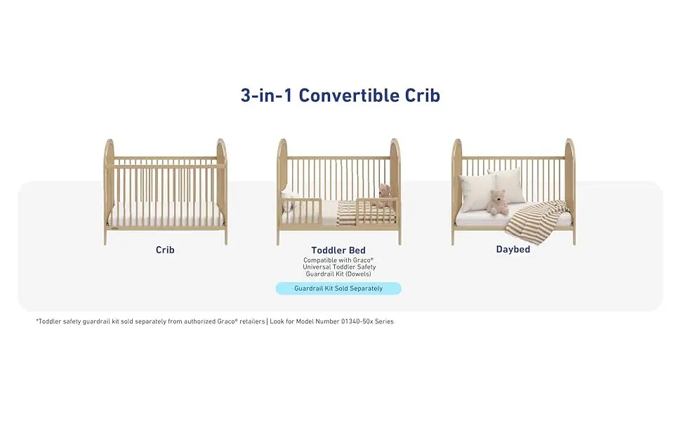 3-in-1 Convertible Crib (Driftwood) – GREENGUARD Gold Certified, Converts to Daybed and Toddler Bed, Fits Standard Full-Size Cri