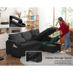 DURASPACE Sofa Bed Pull Out Couch Sleeper with Storage Chaise, with USB Charging Ports, Cup Holder