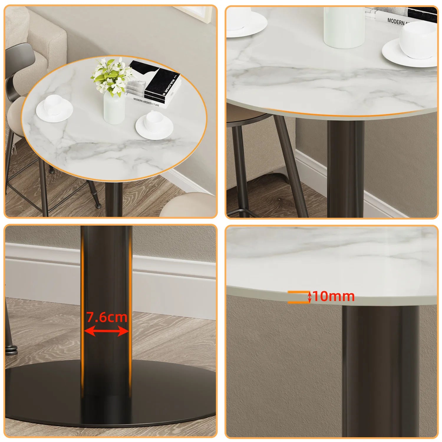 28"x40" Round Cocktail Bar Table with Metal Base, Tall Bistro Pub Table, Sintered Stone Top Table for Kitchen, Dining Room