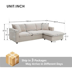 100.4" Modular Sectional Sofa Cloud Couch for Living Room, Modern Convertible L Shaped Couch Set