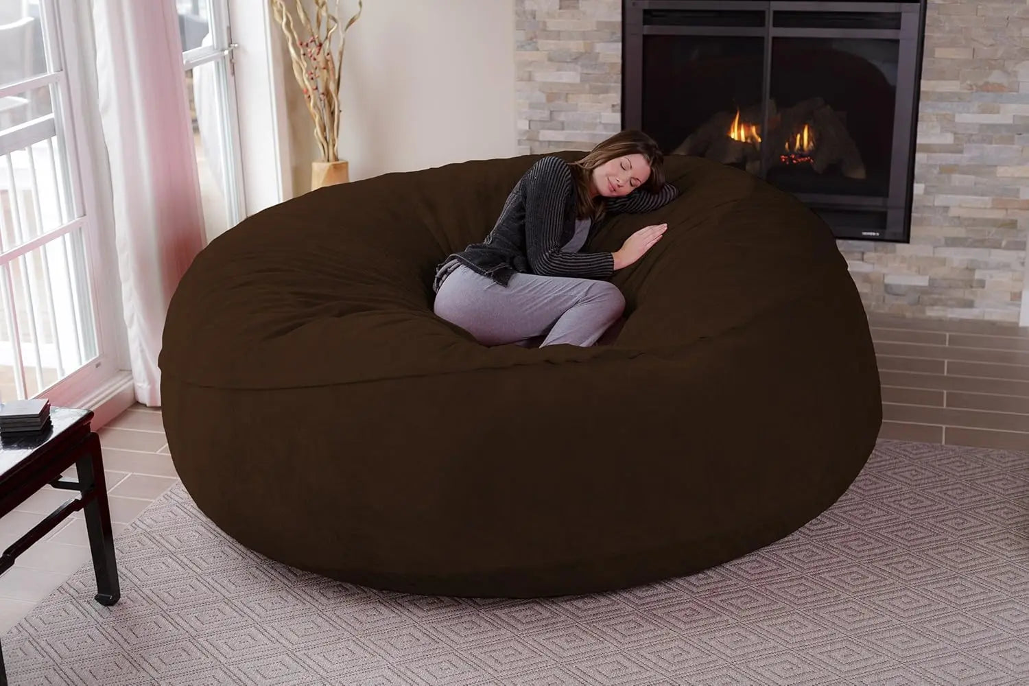 Chill Sack Bean Bag Chair: Giant 8' Memory Foam Furniture Bean Bag - Big Sofa with Soft Micro Fiber Cover - Brown Furry