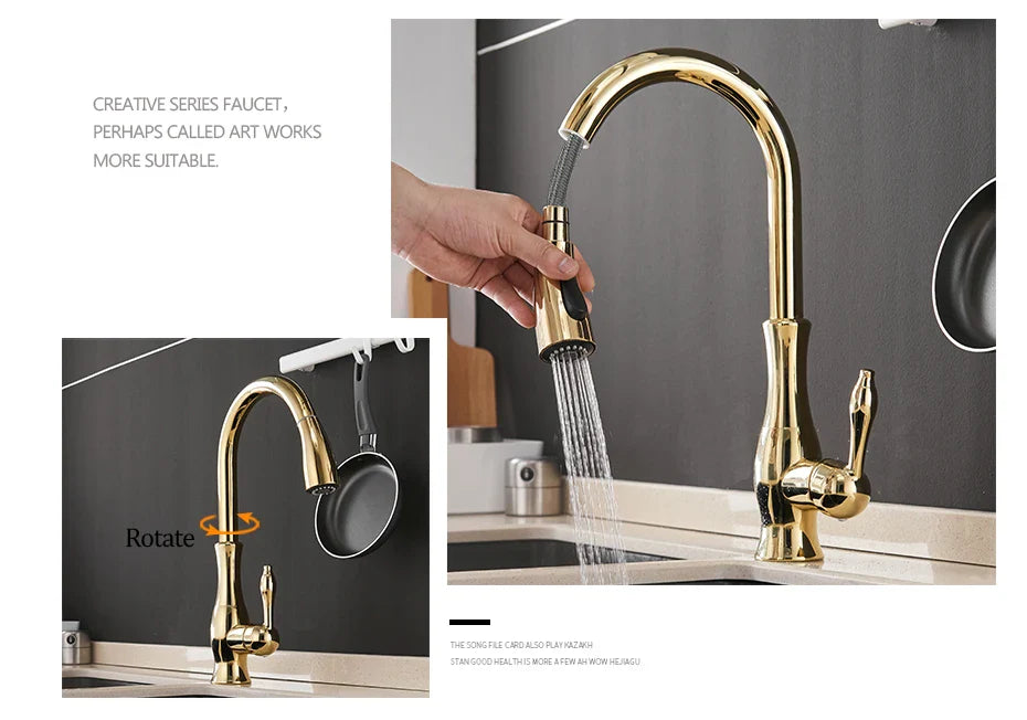 Gold Kitchen Faucets Silver Single Handle Pull Out Kitchen Tap Single Hole Handle Swivel Degree Water Mixer Tap Mixer Tap 866011