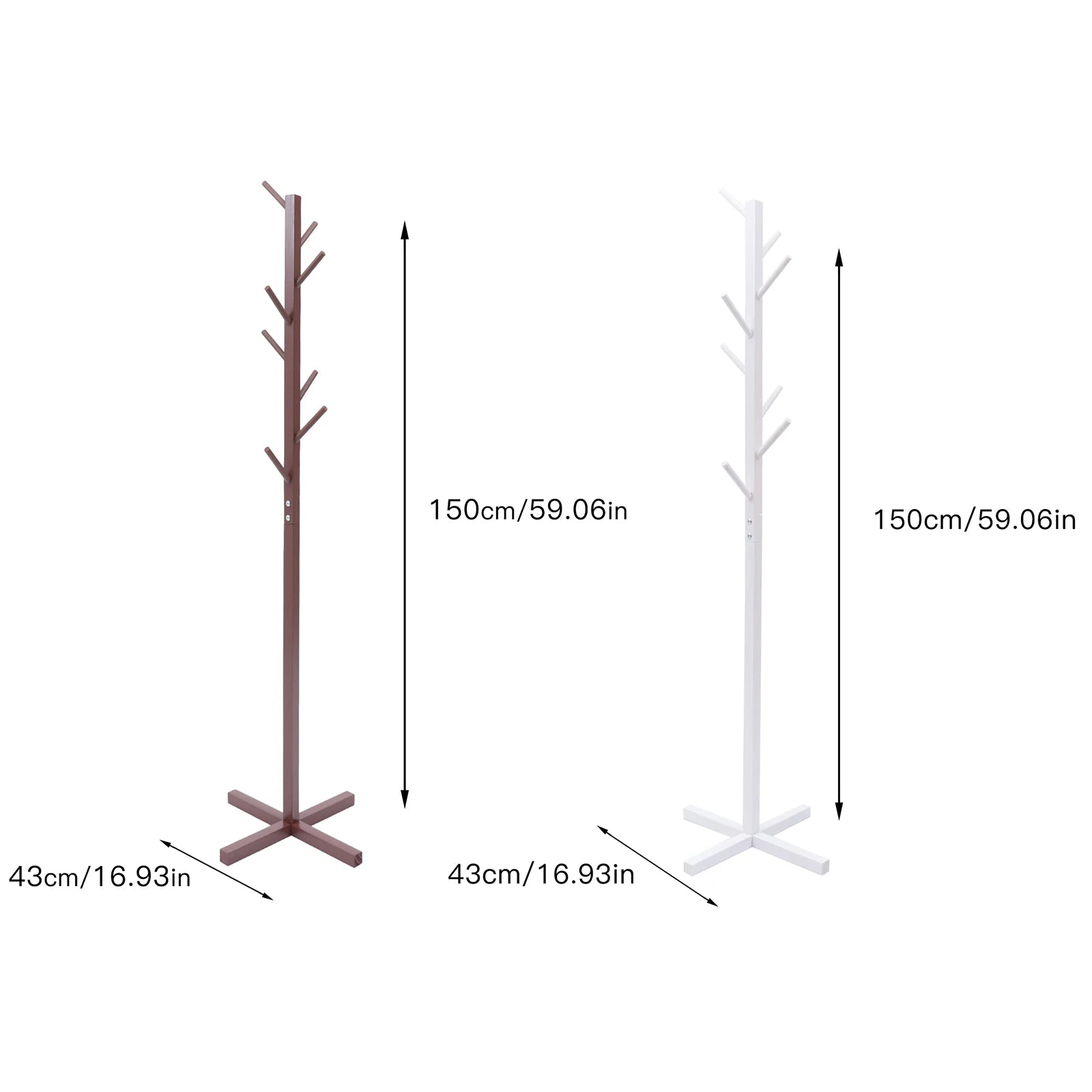 CNCEST Pine Wood Coat Rack With 8 Branch Hooks Easy to Install Modern Tree Shape Coat Rack For Living Room Bedroom