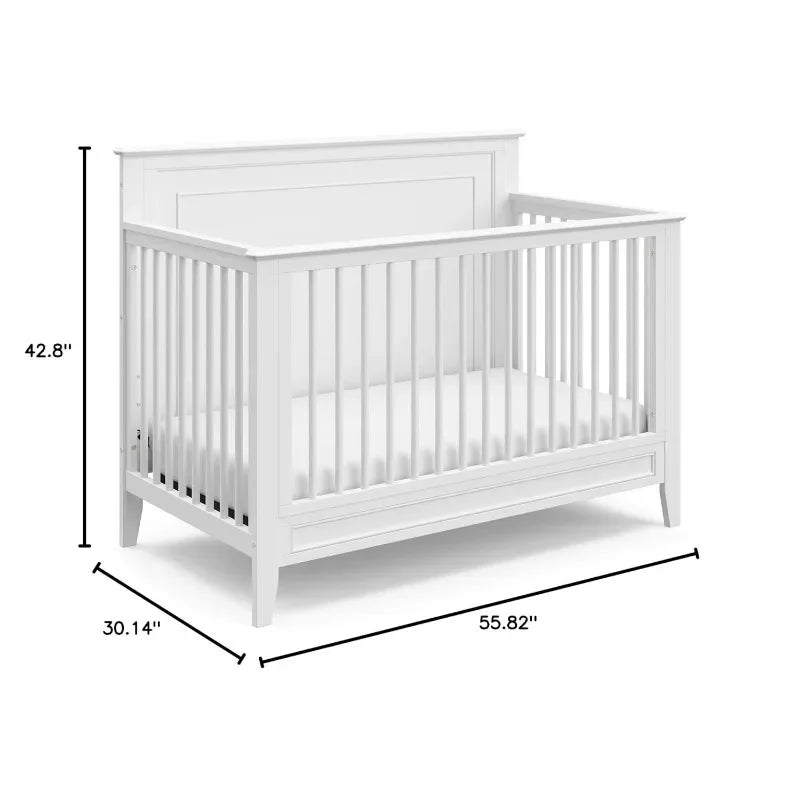 Solstice 5-In-1 Convertible Crib (White) – GREENGUARD Gold Certified, Converts to Toddler Bed and Full-Size Bed,