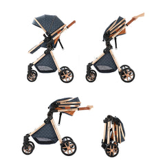 Luxury Baby Stroller 2 in 1 Foldable Stroller High landscape Newborn Baby Bassinet Puchair Lightweight baby cart with comfort