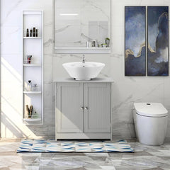 Pedestal Under Sink Storage Bathroom Vanity with 2 Doors Traditional Bathroom Cabinet Space Saver Organizer 23 5/8" x 11