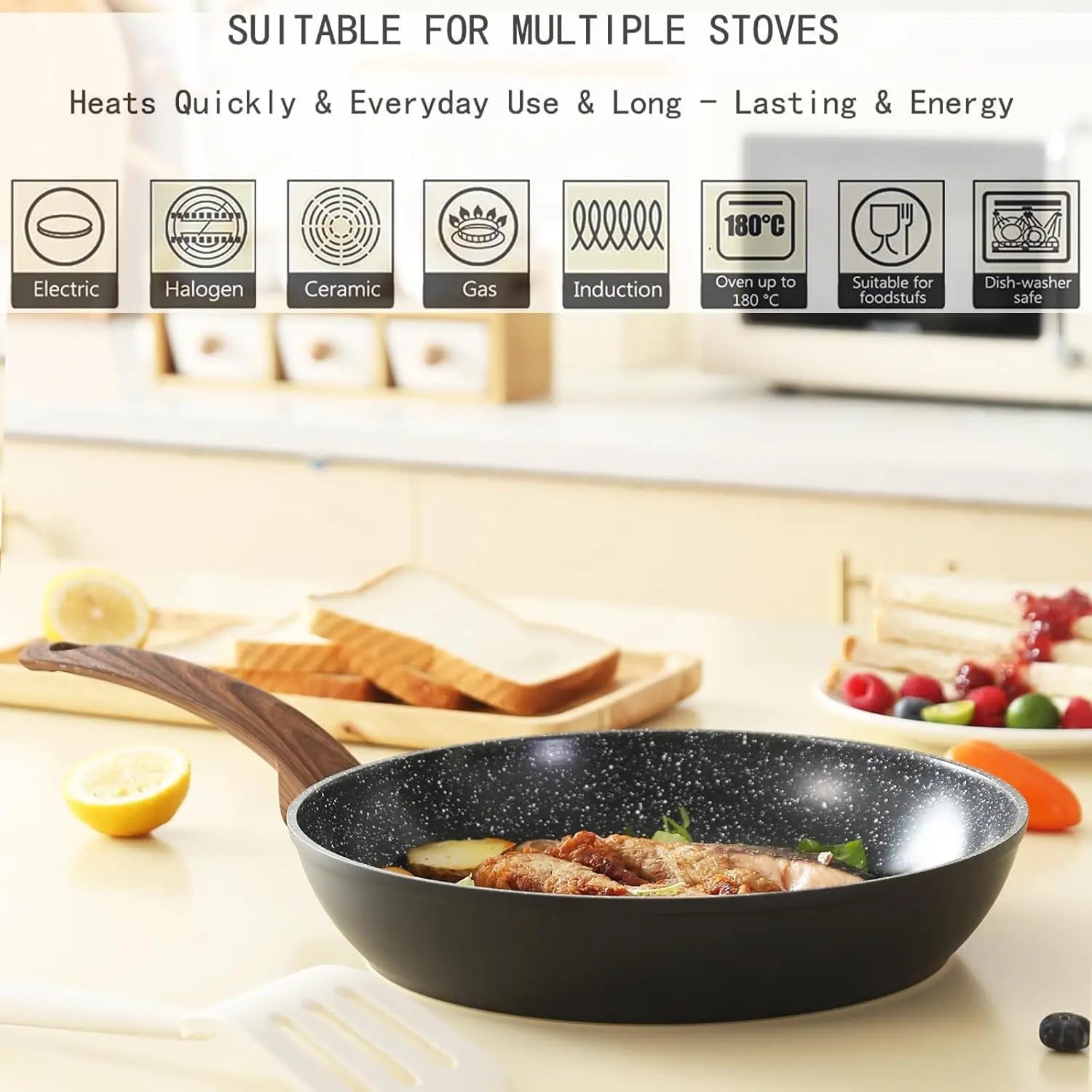 Pots and Pans Set Non Stick, Ceramic Cookware Set with Granite Pattern Kitchen Cooking Sets Induction Pot and Pan w/Frying Pans,