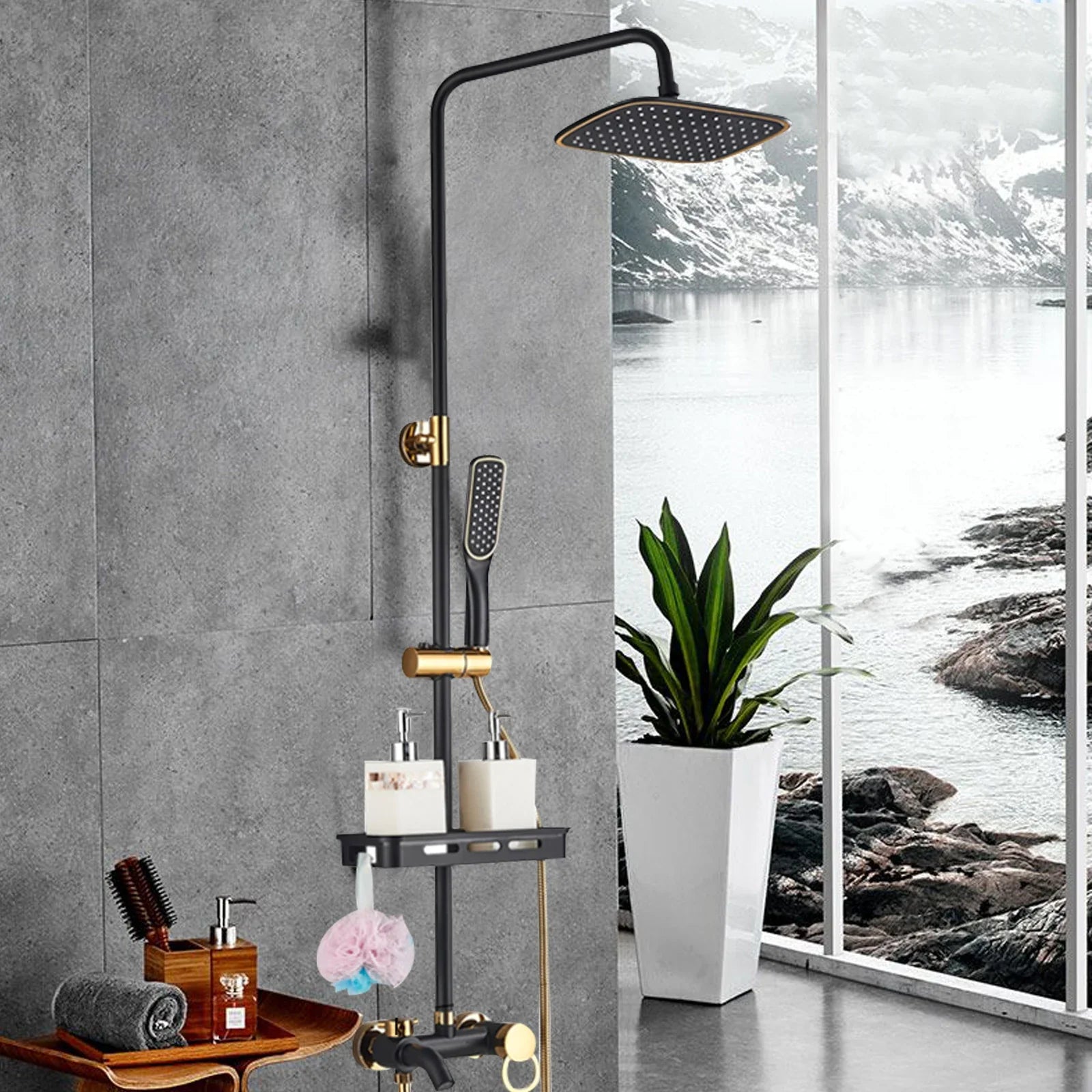 Modern Shower Faucet Rainfall Shower Head Combo Set Wall Mounted Mixer Valve Set Kitchen Brass Shower Faucet Set Kit Rainfall