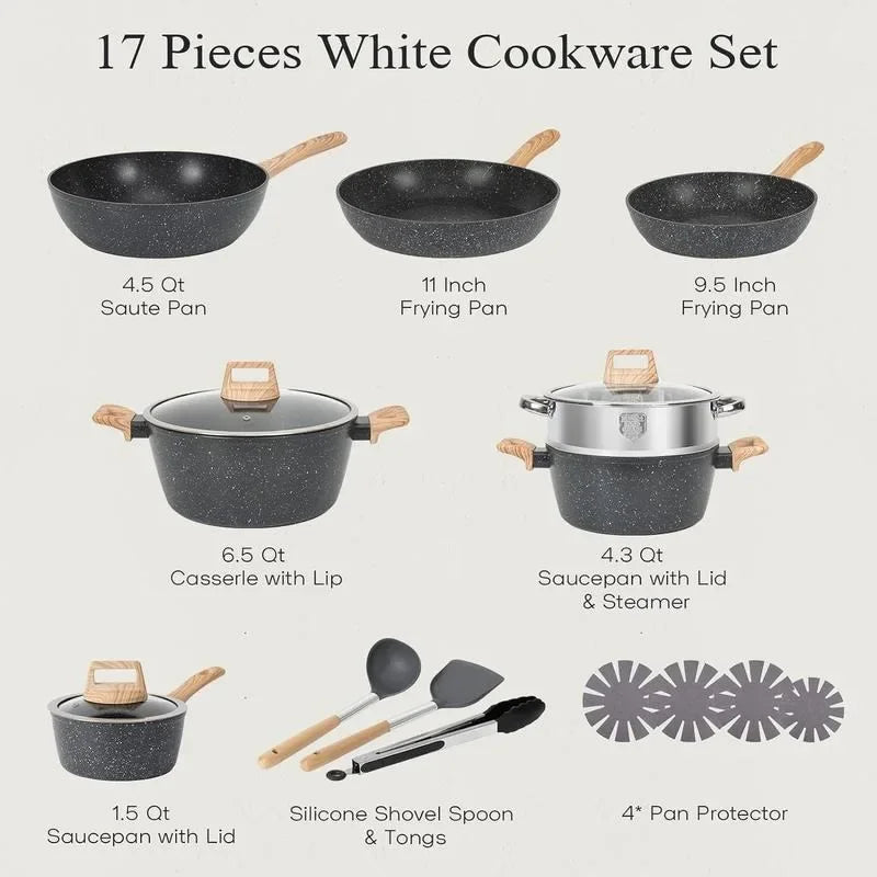 SODAY 12pcs Pots and Pans Set Non Stick Kitchen Cookware Sets Induction Cookware Nonstick Granite Cooking Set