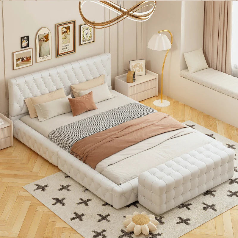 2-Pieces Bedroom Sets Queen Size Upholstered Bed with Rectangular Upholstered Ottoman for Bedroom