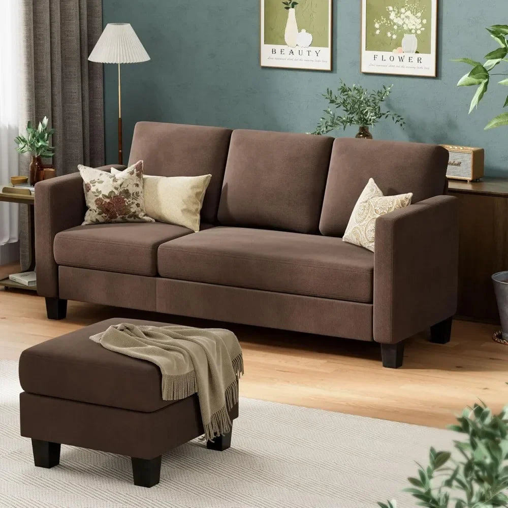 Convertible Sectional Sofa Couch, L-Shaped Sofa with Linen Fabric, Movable Ottoman Small Couch , Living Room and Office