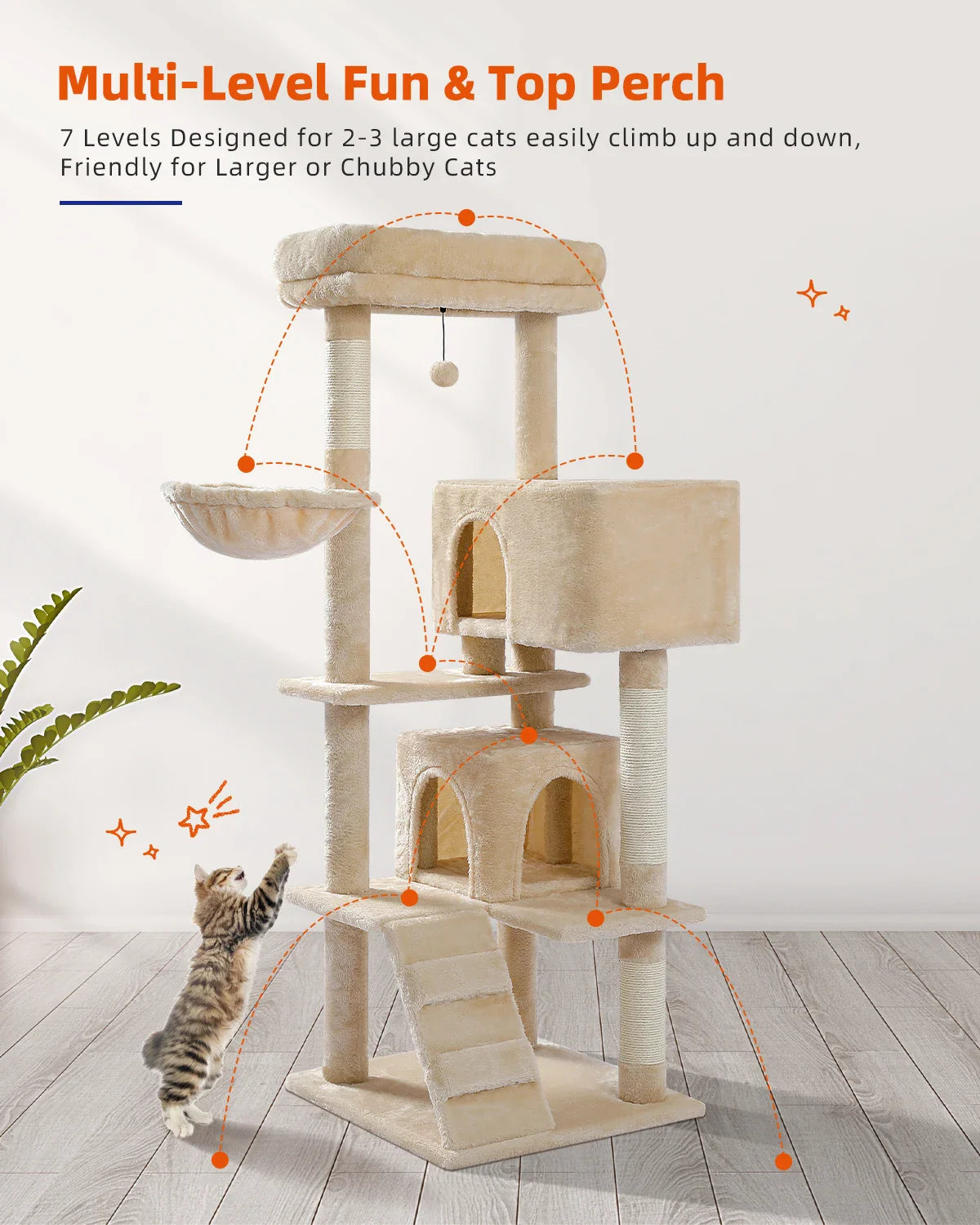 Multi-Level Cat Tree with Condo Scratching Posts Large Cat Tower with Hammock Cat Accessories Kitty Cat Toys Cat Pet Supplies