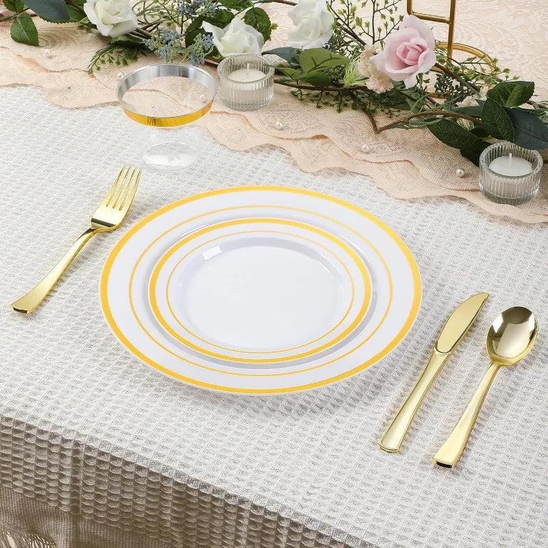 600 Pcs Plastic Dinnerware Set for 100 Guests, Disposable Plastic Plates for Party Wedding Birthday, Dinner Plates, Salad Plates