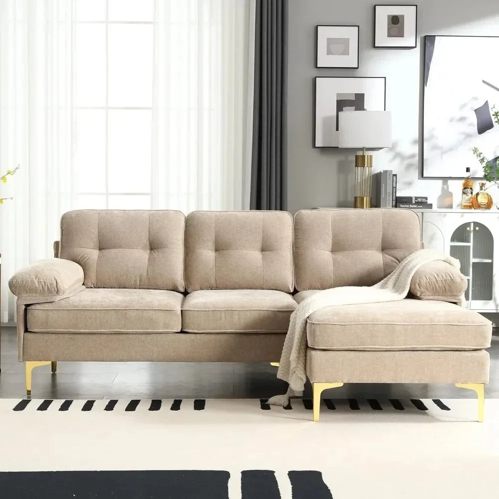 83" Convertible Sectional Sofas with Chaise, Upholstered 3 Seater Couch, Living Room Sofas